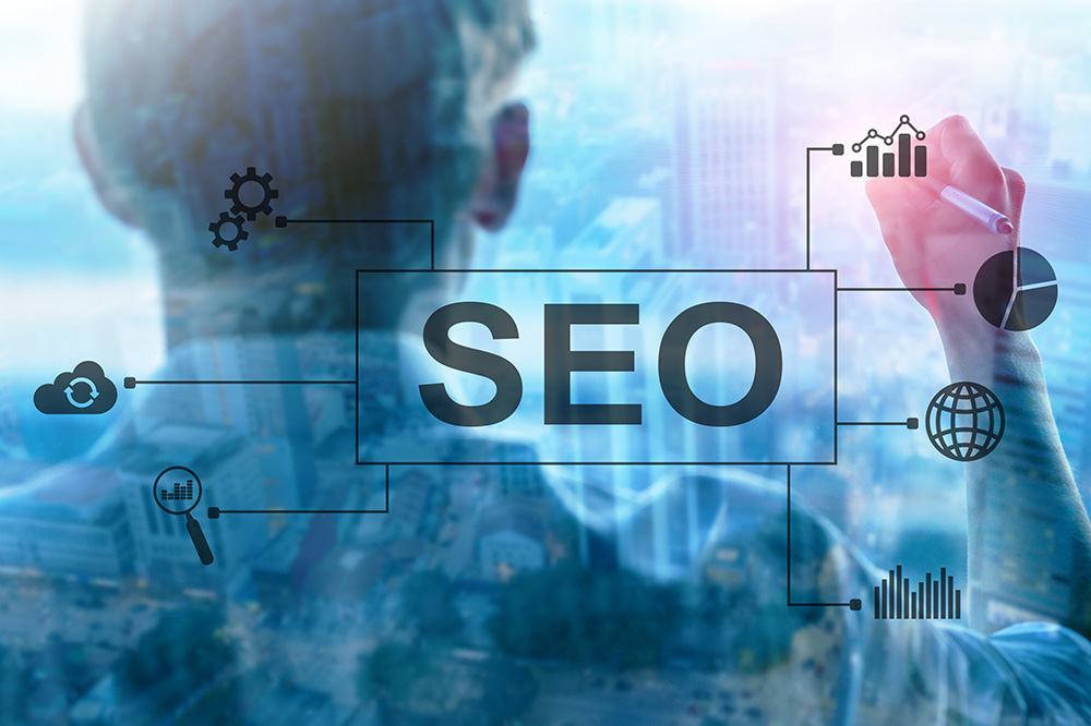 SEO - Search engine optimization, Digital marketing and internet technology concept on blurred background.